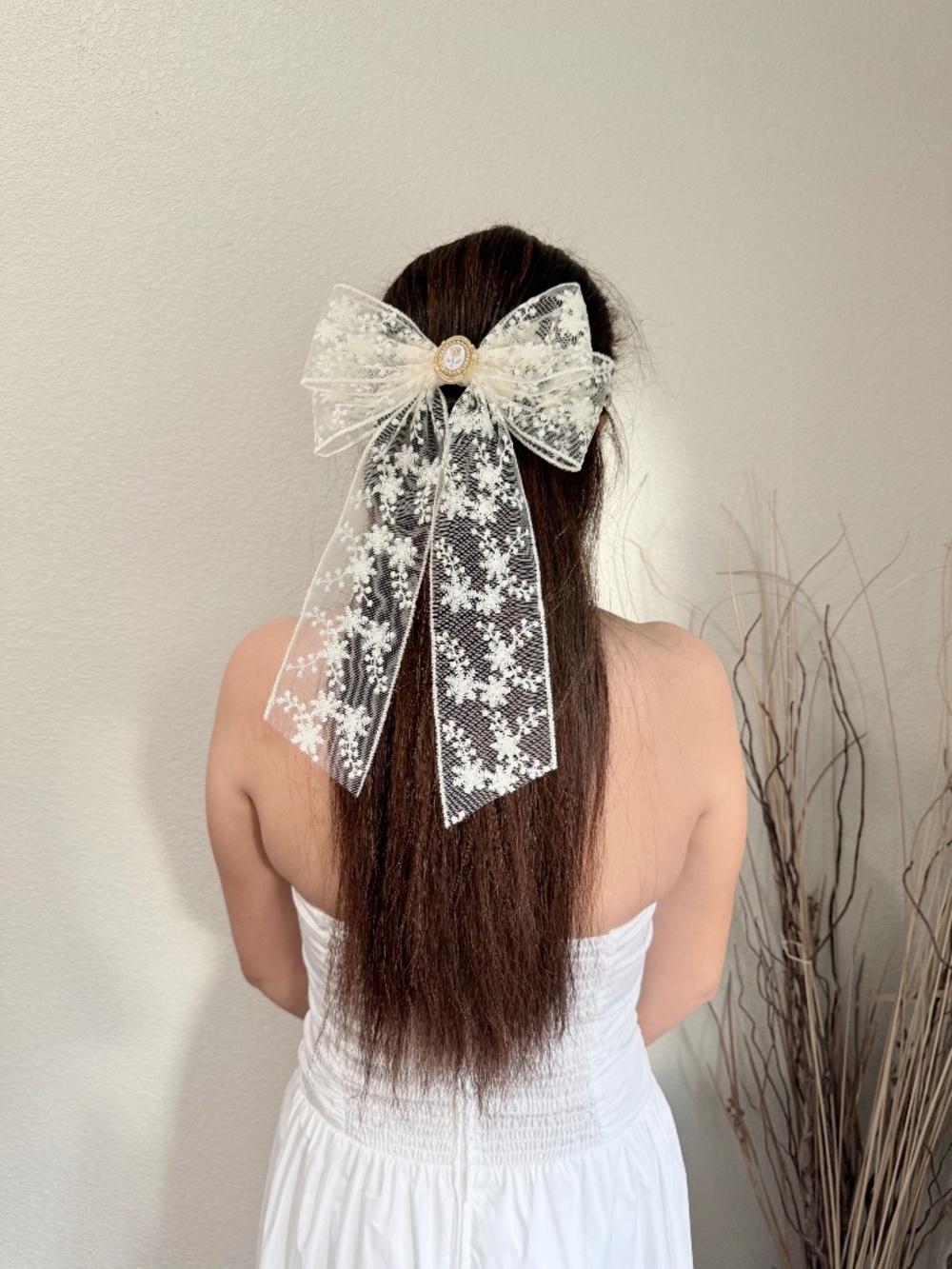 Ivory Lace Floral Hair Bow  women hair clip